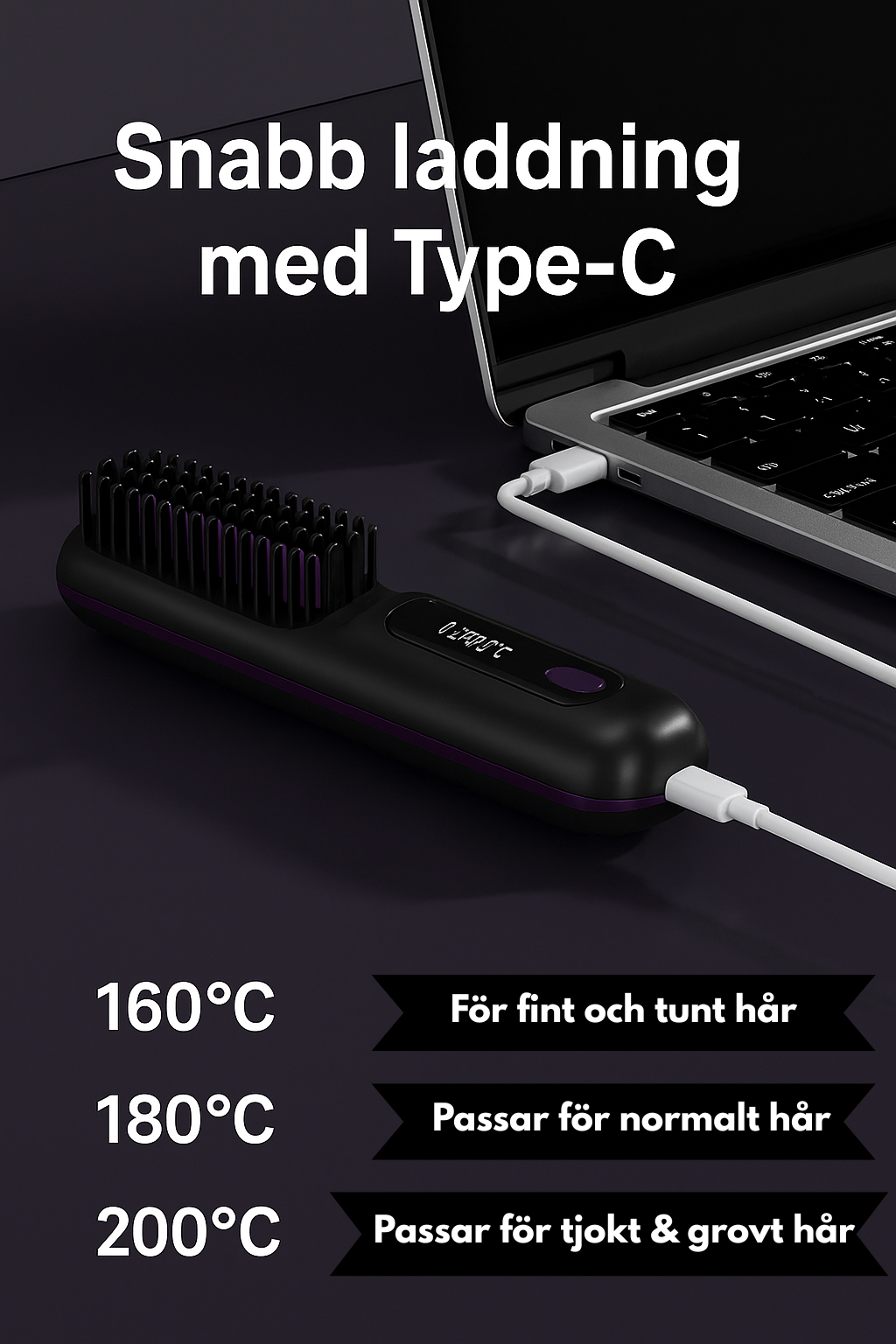 Uppladdningsbar hårplattningsborste